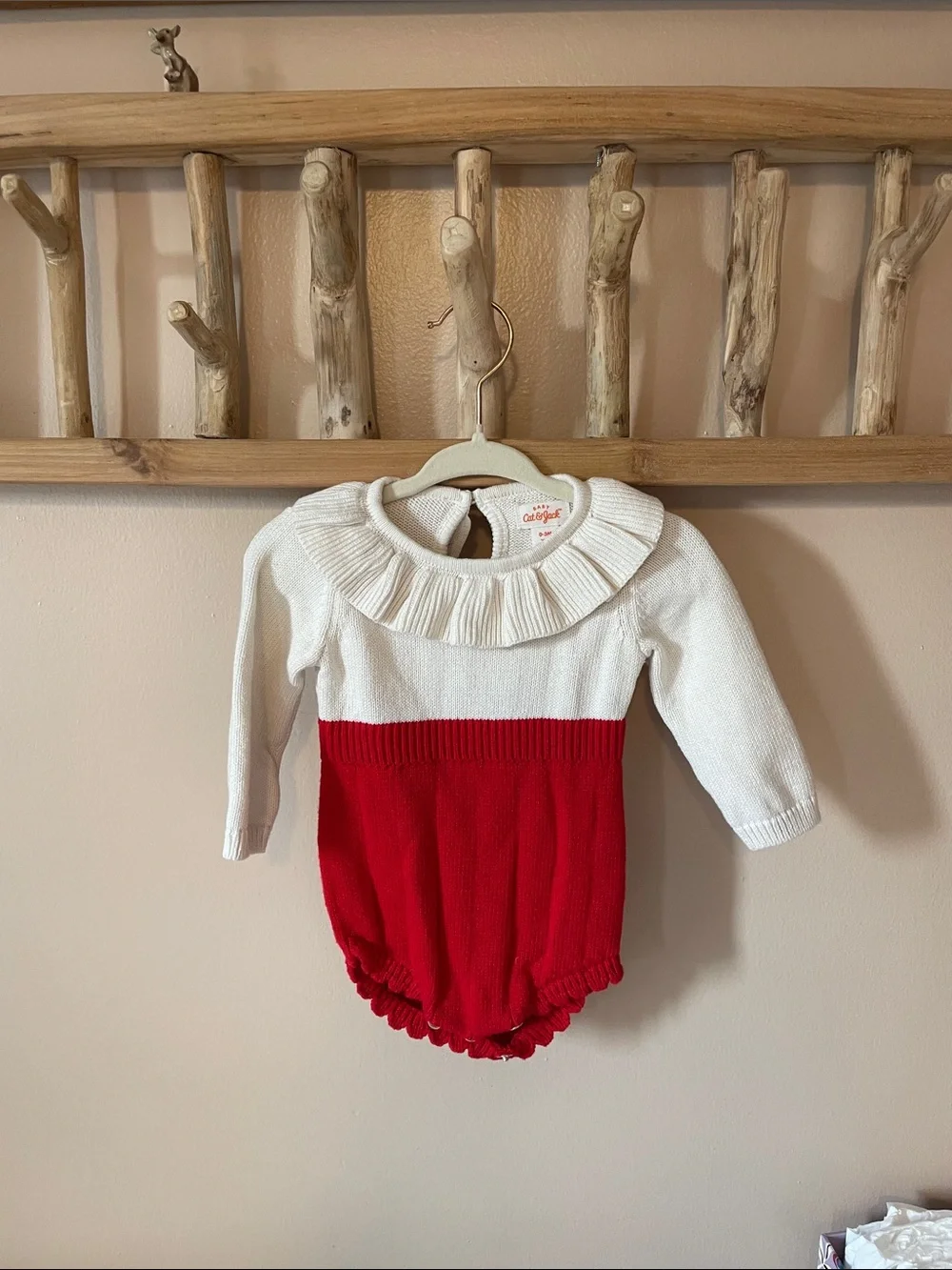Cat & Jack Red and White Knit Ruffled Romper